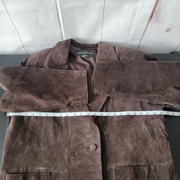 SAVANNAH Vintage Brown Leather Coat Jacket, Women’s 1XL, Mid Length Button, EUC - Picture 7 of 8